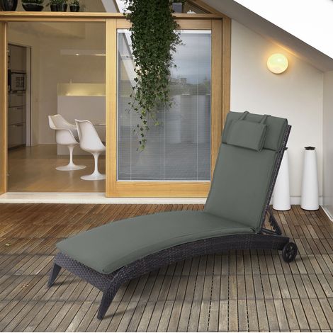 Coussin pour chaise longue 198 x 53 x 5 cm gris, avec appui-tête amovible, déhoussable et confortable pour intérieur ou extérieur  CHICFURN (1/5)