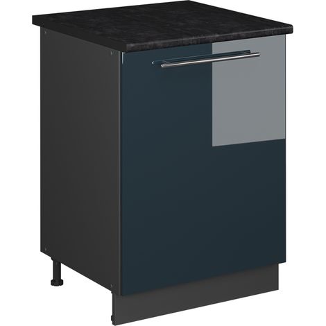 Mobiletto base cucina Fame-Line, Blu scuro lucido/Antracite, 60 cm 1 anta con piano di lavoro, Vicco (1/5)