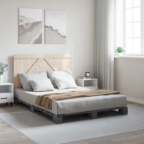 Estructura de cama con cabecero madera pino gris 140x200 cm (1/5)