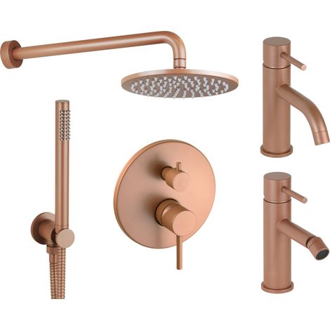 Kit miscelatori lavabo bidet e kit doccia modello tondo in colore rosa metallizzato Pollini Jessy Color KITJESSYCOLORA32 (1/5)