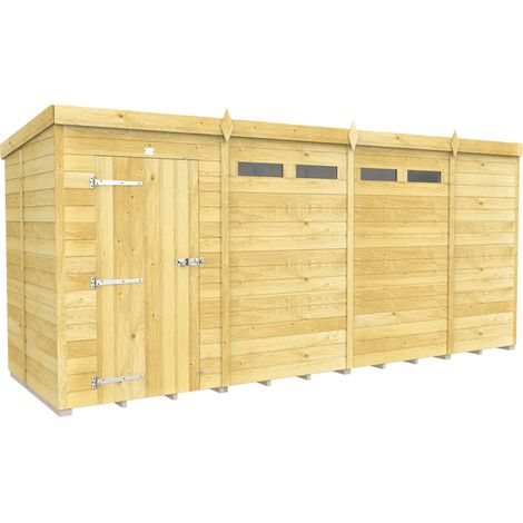 15 x 5 Feet Pent Security Shed - Single Door - Wood - L147 x W454 x H201 cm
