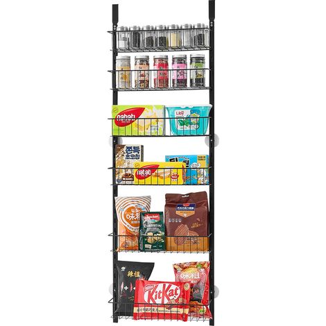 Mophorn Vorratsschrank Speisekammer-Organizer zur Türmontage, 6-stufige Gewürzregale aus Stahl, anpassbare Hängeregale für Wand und Tür, ideal für Küche, Bad und Haushalt, schwarz