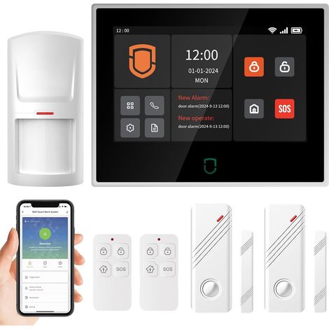 Système d'alarme Wi-Fi 4G Maison écran Tactile 7"  Système complet, Application/SMS/appel téléphonique, Capteurs de porte/fenêtre, Détecteur de mouvement (1/5)