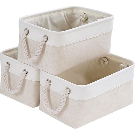 Petite boîte de rangement en tissu épais avec poignées pour étagères, jouets (S, lot de 3) (1/5)