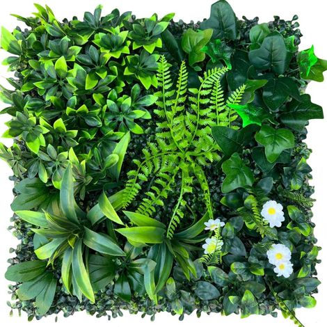 Haie artificielle 50 cm x 50 cm, protection et intimité pour jardin, toile de fond murale en gazon synthétique, protection UV (1 pièce) (1/5)