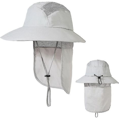 Casquette de pêche pour homme, protection solaire UPF 50+, large bord et rabat de nuque, beige (1/3)