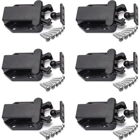 Lot de 6 loquets de porte, butoirs de porte, ferme-porte, amortisseur de porte, sans poignée, non magnétiques, Ouvre-portes automatiques à poussoir, pour armoires et Meubles , ABS, noir, 6,8 x 4 cm (1/5)