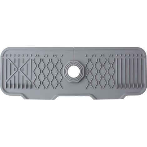 Tapis de robinet en silicone, protection anti-éclaboussures pour robinet d'évier, bac d'égouttement pour robinets à poignée, tapis d'évier pour comptoir de cuisine et de salle de bain (gris, 43 cm) (1/5)