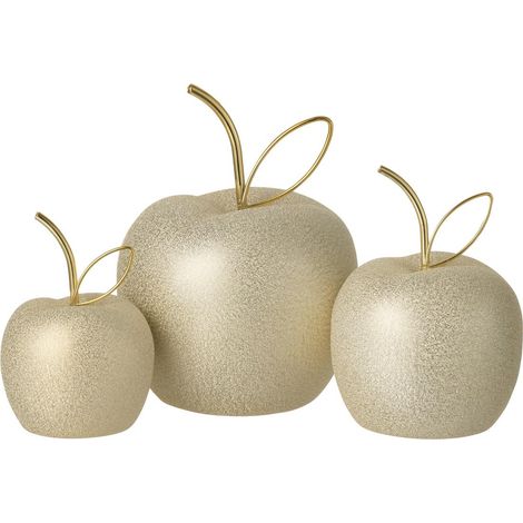 Lot de 3 Pommes Déco "Porcelaine" 15cm Doré (1/2)