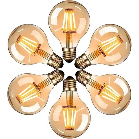 Edison LED-Glühbirnen, Vintage G80 E27 4W, Warmweiß 2700K, Retro-Glühbirne, nicht dimmbar, 6er-Pack - Crezuo (1/4)
