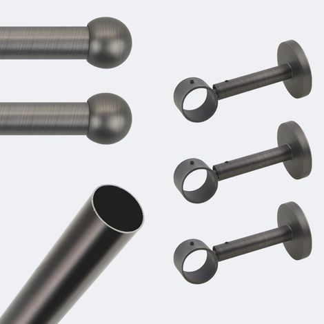Kit de tringle à rideaux Carbone 250cm Diam.28mm Embout Boule - Fixation Mur - Boulet (1/3)