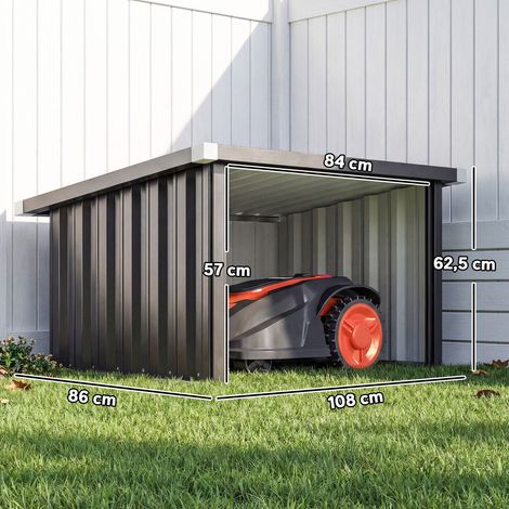 Mähroboter Garage Stahl 108 x 86 x 62,5 cm Rasenroboter Garage mit Pultdach Schutzkante Verzinkte Stahl (1/5)