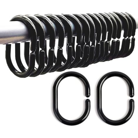Lot de 36 anneaux de rideau de douche, crochets de rideau de douche noirs en forme de C, anneaux de tringle à rideaux de douche pour salle de bain (1/5)