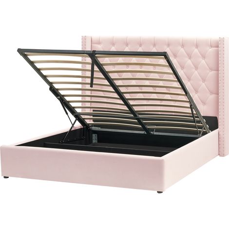 Cama con almacenaje de terciopelo rosa plateado 160 x 200 cm cabecero Lubbon (1/5)
