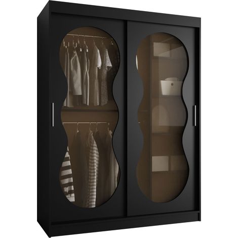 Armario Hartford 528, Negro, 200x150x62cm, Puertas de armario: Correderas, Número de estantes: 5