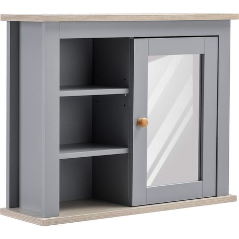 kleankin Bathroom Mirror Cabinet Storage Organizer with Open Inside Shelves