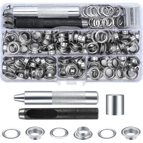 120 ensembles de kit d'outils à œillets, kit de pince à œillets avec disque, kit d'outil de pose de grommets de 10 mm en métal avec pince à œillets et outil de poinçonnage pour bâches/cuir/tissus (1/5)