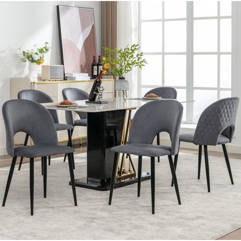 Sillas de comedor de terciopelo gris, lote de 6, respaldo acolchado y patas ajustables HAVRYA (1/5)