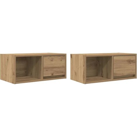 Lot de 2 meubles TV muraux ergonomiques 60 x 31 x 25,5 cm en bois d'ingénierie chêne artisanal (1/5)