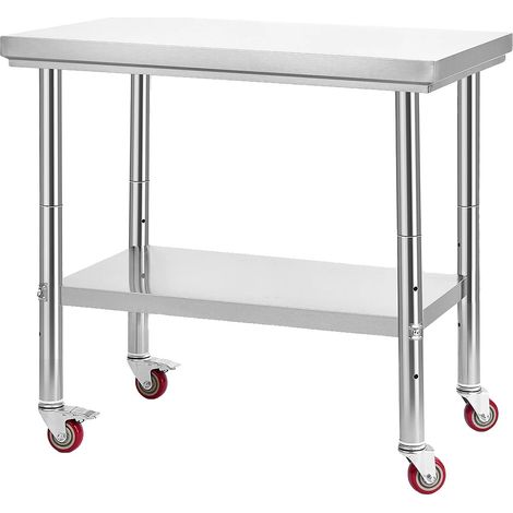 Mesa de preparación de alimentos, acero inoxidable duradero, estantes ajustables, 24x36 pulgadas. (1/2)
