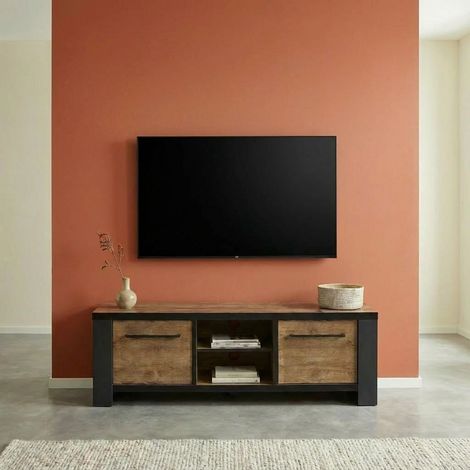 Meuble TV industriel 160 cm chene foncé Samira