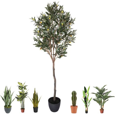 Pianta Artificiale di Ulivo 150cm con vaso Ulivo in plastica per la decorazione di giardini interni ed esterni