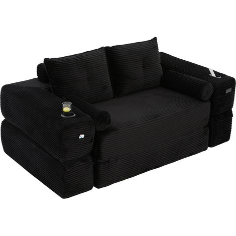Sofá cama plegable de 2 plazas en corduroy negro HOMVRA (1/5)