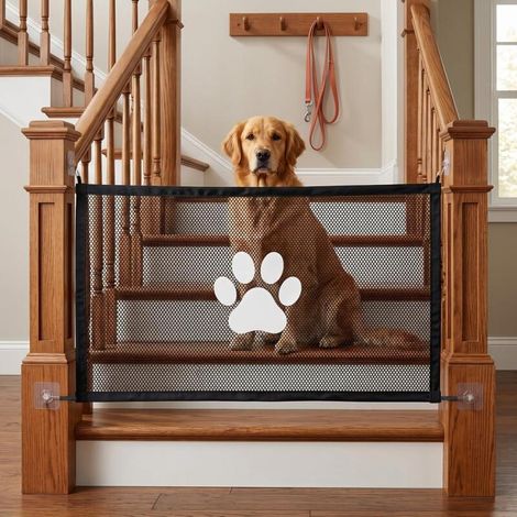 Barrière de Sécurité pour Bébés et Chiens(18078cm) Barrière pour chien , Barriere de Securite pour Escaliers Enfant ou Animaux de Compagnie, pour Les Escaliers/Portes/Couloirs, Noir (1/4)