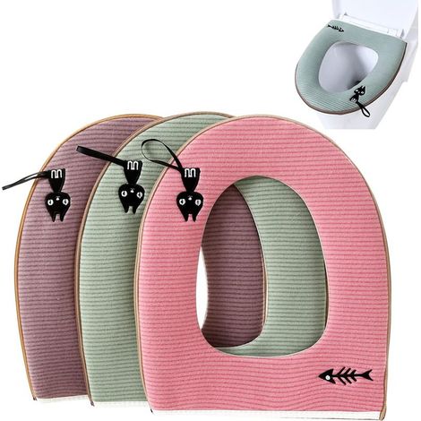 3pcs Housse de WC, Housse de Siège de Toilette Abattant WC Coussin Lavable Toilet Seat Cover Cushion Toilet Cover (1/5)