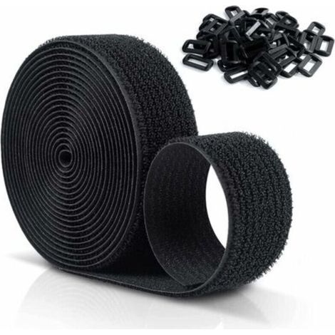 Sangles Scratch Velcr Réutilisables 10 M X 25 Mm, Sangles De Câble Réglables Avec 50 Boucles En Plastique, Libre De Couper Attaches De Câble Velcr En Nylon Noir-INHHUB