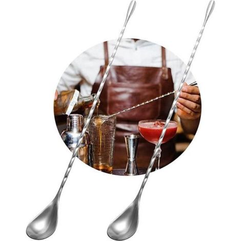 Cuillère À Mixer - Acier Inoxydable Alimentaire - Pour Cocktails Café Crème Glacée - 30 x 2,7 cm - Lot De 2