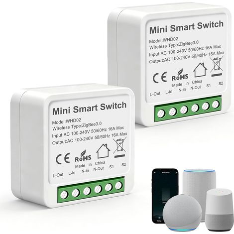 Lot de 2 interrupteurs intelligents Zigbee - - Avec et - Compatible avec et Smart Life - Hub Zigbee requis - Conducteur neutre nécessaire (1/5)