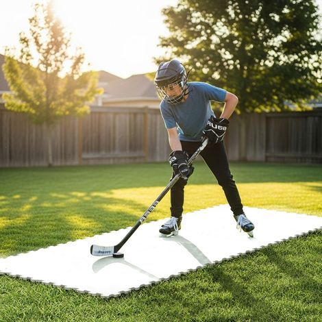 Lot de 10 Dalles de Sol pour Hockey 46,5 X 46,5CM Planche d'Entraînement de Hockey pour le Tir Tapis de Glace Artificielle Blanc (1/5)
