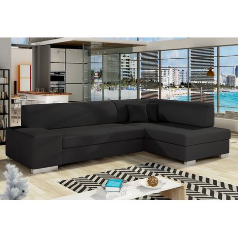 Canapé convertible angle droit simili cuir noir Polky 272cm (1/5)