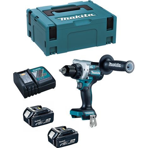 Makita – Perceuse-visseuse 18V avec 2 batteries 5Ah – Moteur Brushless – Couple 130Nm – Mandrin auto-serrant 13mm – Coffret MAKPAC – DDF486RTJ