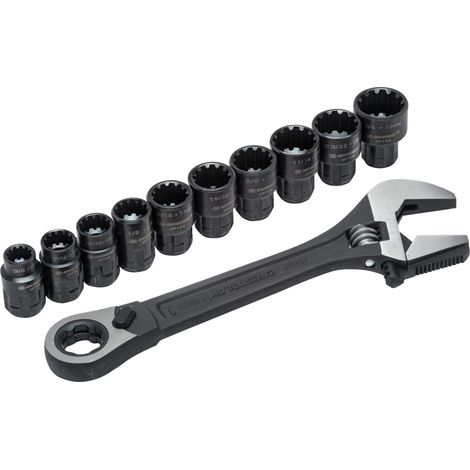 Crescent Pass-Through Adjustable Wrench Set with 11 Pieces and Combo Sockets (CRECPTAW8) with Spline Sockets (XMS21PTHRU11)