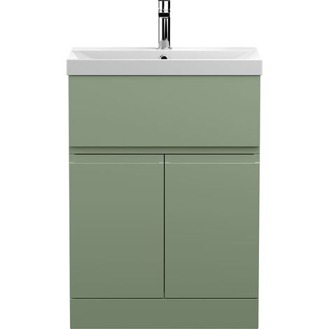 Hudson Reed Urban Floor Standing Vanity Unit with Basin 3 Satin Green - 600mm Wide (1/5)