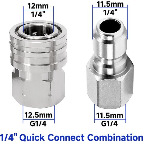 (A) Raccord rapide pour nettoyeur haute pression 1/4 pouce en acier inoxydable, accessoires mâle/femelle avec filetage interne/externe (1/5)