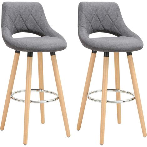 WOLTU Set di 2 sgabelli da bar con schienale e poggiapiedi, realizzati in lino e legno massello, seduta ben imbottita, 43x43x91 cm, grigio scuro