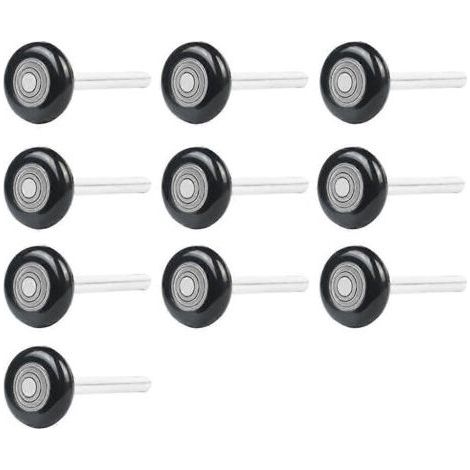 Lot de 10 roulettes de porte de garage en nylon noir, diamètre 5 cm, tige de 10 cm. (1/5)