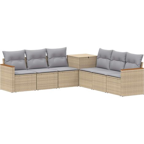 Sofa Set 7 pcs Beige und Hellgrau Polyrattan und Stahl vidaXL (1/5)