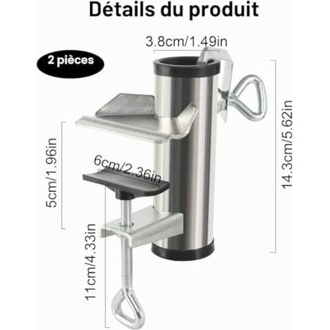 Support de parasol réglable pour balcon,Diamètre: 25 à 38 mm,Diamètre: 25-38 mm,Support de parasol épais pour table de bière, bordure de balcon, convient pour une épaisseur maximale de 5 cm (1/4)