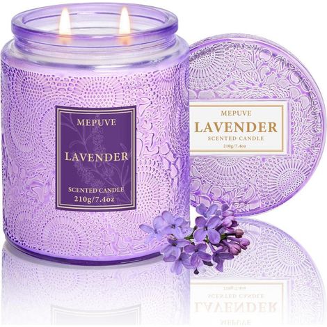 Lavendel Duftkerze im Glas mit 2 Dochten, 210g Sojawachs, bis 50h Brenndauer