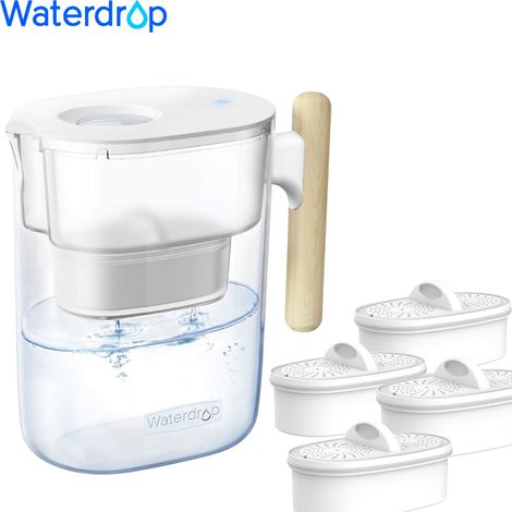 Waterdrop Chubby 3.5 L Water Filter Jug with 1 x 90 Day Filter Cartridge, Reduces Limescale, Chlorine, Lead, Copper in Water, NSF Certified, BPA-Free, Transparent (With 4 Litre Filters) (1/5)