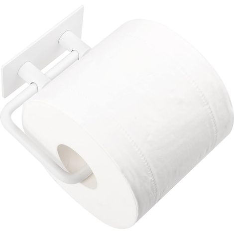 Milti Porte-papier toilette sans perçage en acier inoxydable brossé 304 en blanc, design autocollant pour votre salle de bain, plus besoin de perçage, porte-rouleau de papier toilette mat avec colle (1/5)