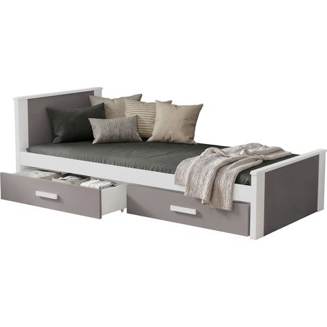Lit Henderson 116, Blanc + Truffe, Unique, 80x180, Bois, Stratifié, Disponible, 99x190x72cm (1/4)