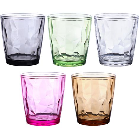 Gobelet En Pc - 5 Pièces - Pour Jus Boissons Froides Chaudes - Transparent Brun Gris Vert Rose - 350 Ml (1/5)