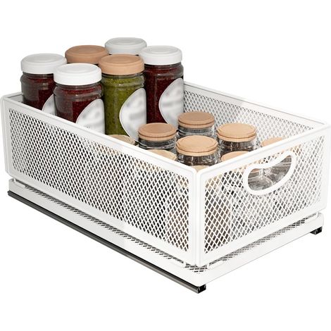 Panier de rangement coulissant auto-adhésif en acier au carbone avec poignée pour salle de bain, cuisine, maison (1/5)