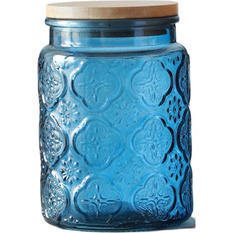 Bocal en verre, bonbonnière avec couvercle, bocal Mason coloré vintage pour la cuisine, bocal décoratif pour café, thé, bonbons et biscuits, joli bocal (1/5)