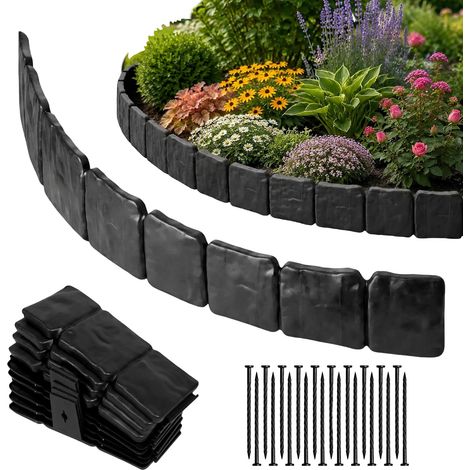 Bordure de Jardin Imitation Pierre en PVC Durable Clôture Gazon Décorative (1/5)